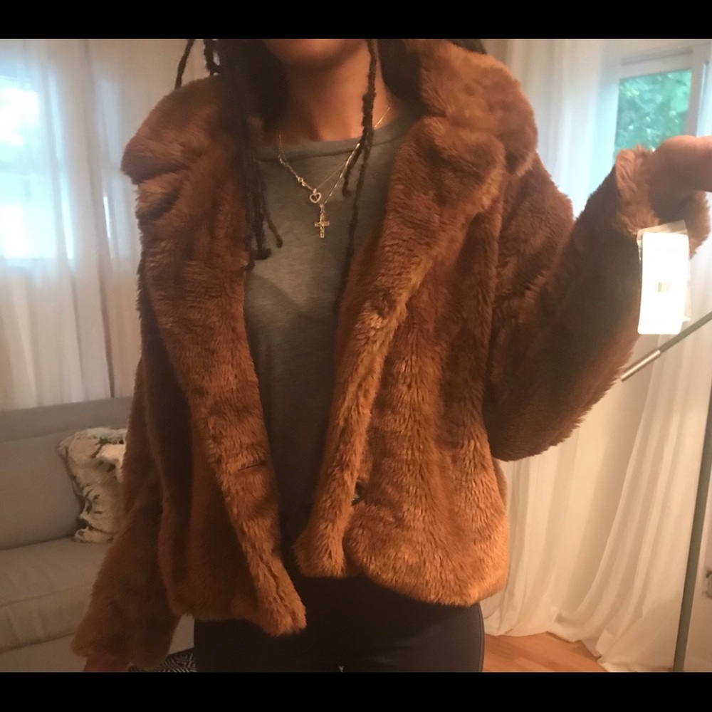 Free people faux fur jacket brown size L